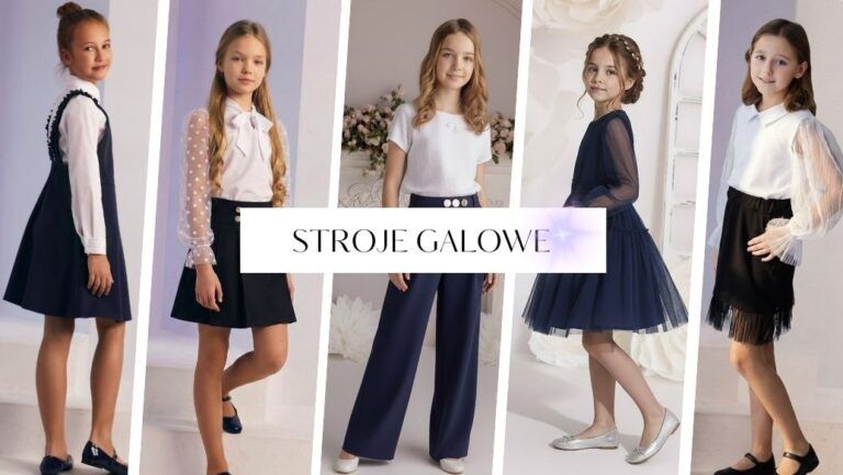 Kolekcja strojów galowych dla dziewczynek na rok 2026, prezentująca różnorodne eleganckie stylizacje.