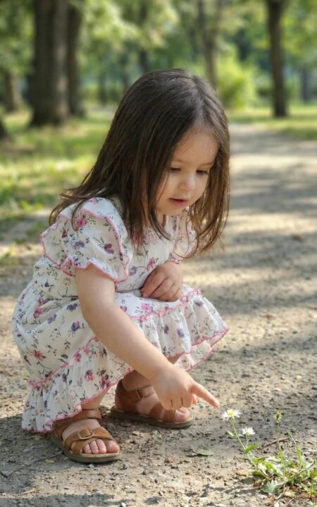 Sukienka dla dziewczynki w kwiatowy wzór, idealna na letnie spacery.